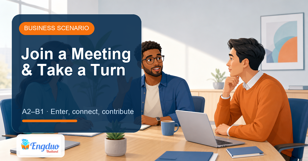 Engduo Business Scenarios lesson cover for Join a Meeting and Take a Turn