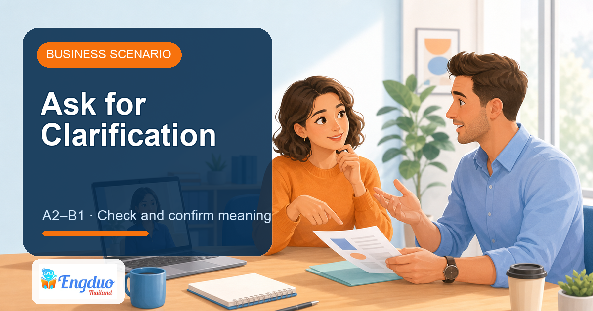 Engduo Business Scenarios lesson cover for Ask for Clarification