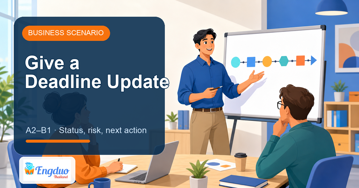 Engduo Business Scenarios lesson cover for Give a Deadline Update