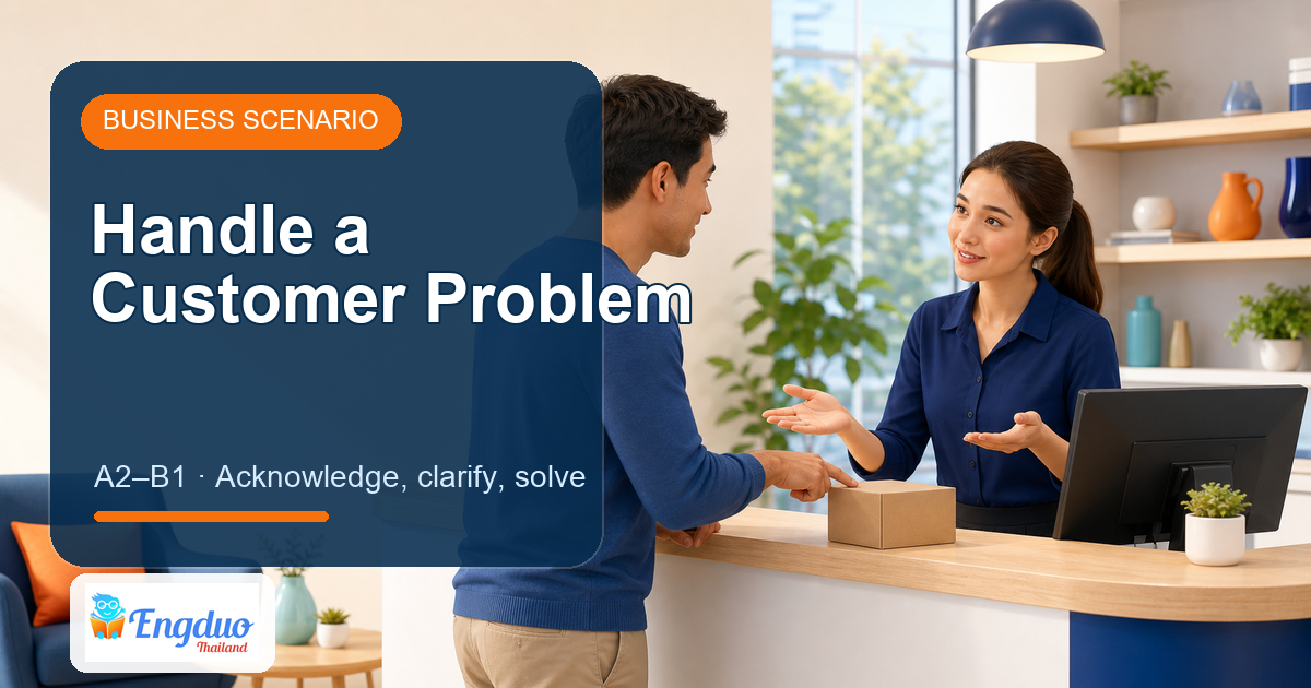 Engduo Business Scenarios lesson cover for Handle a Customer Problem