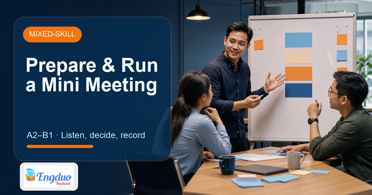 Engduo Mixed-Skill Lessons lesson cover for Prepare and Run a Mini Meeting
