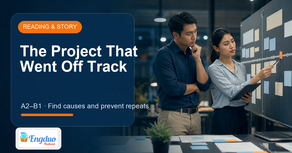 Engduo Reading & Story lesson cover for The Project That Went Off Track