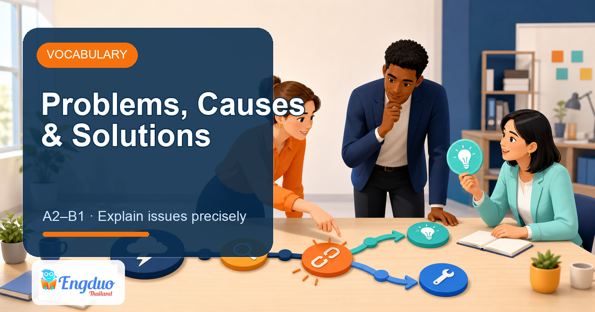 Engduo Vocabulary Builder lesson cover for Problems, Causes, and Solutions