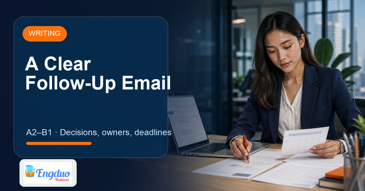 Engduo Writing Practice lesson cover for A Clear Follow-Up Email