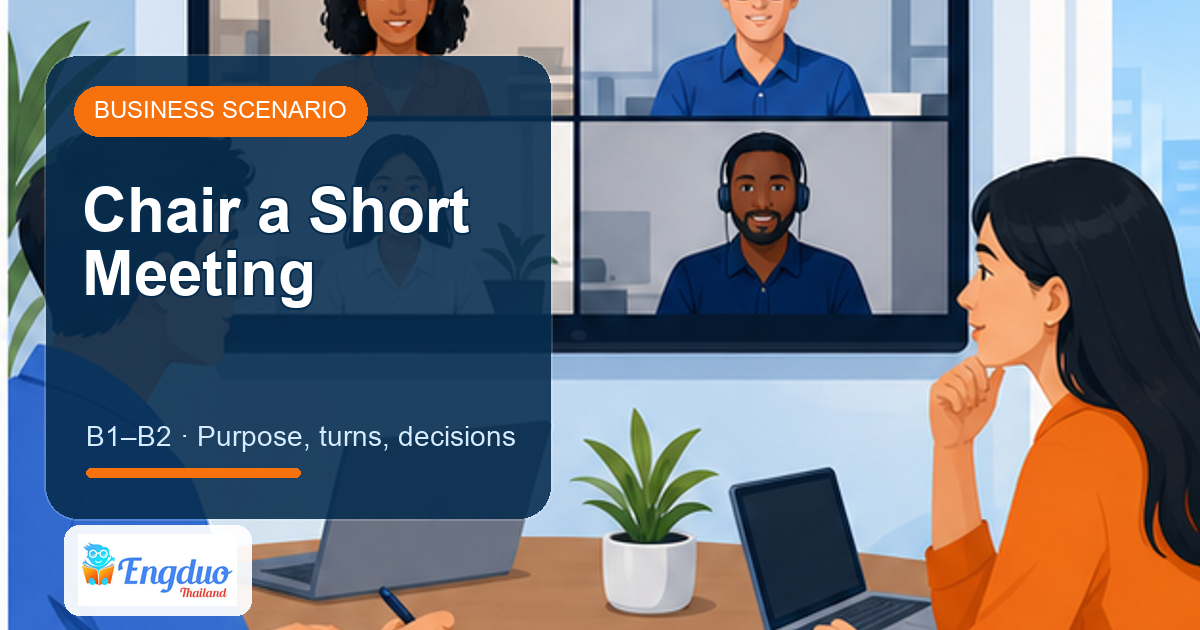 Engduo Business Scenarios lesson cover for Chair a Short Meeting