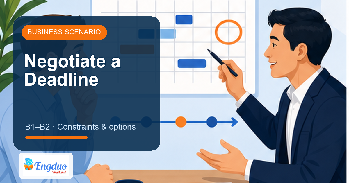Engduo Business Scenarios lesson cover for Negotiate a Deadline