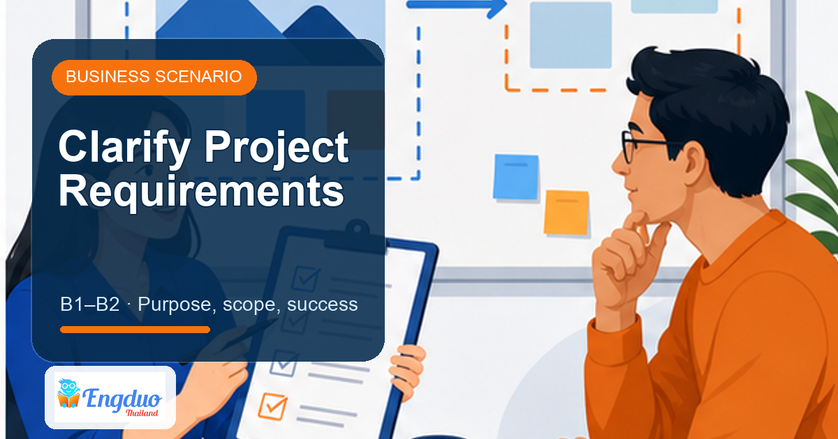 Engduo Business Scenarios lesson cover for Clarify Project Requirements