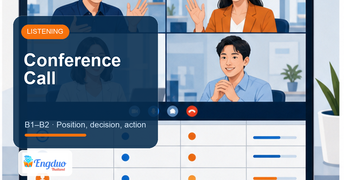 Engduo Listening Practice lesson cover for Follow a Multi-Speaker Conference Call