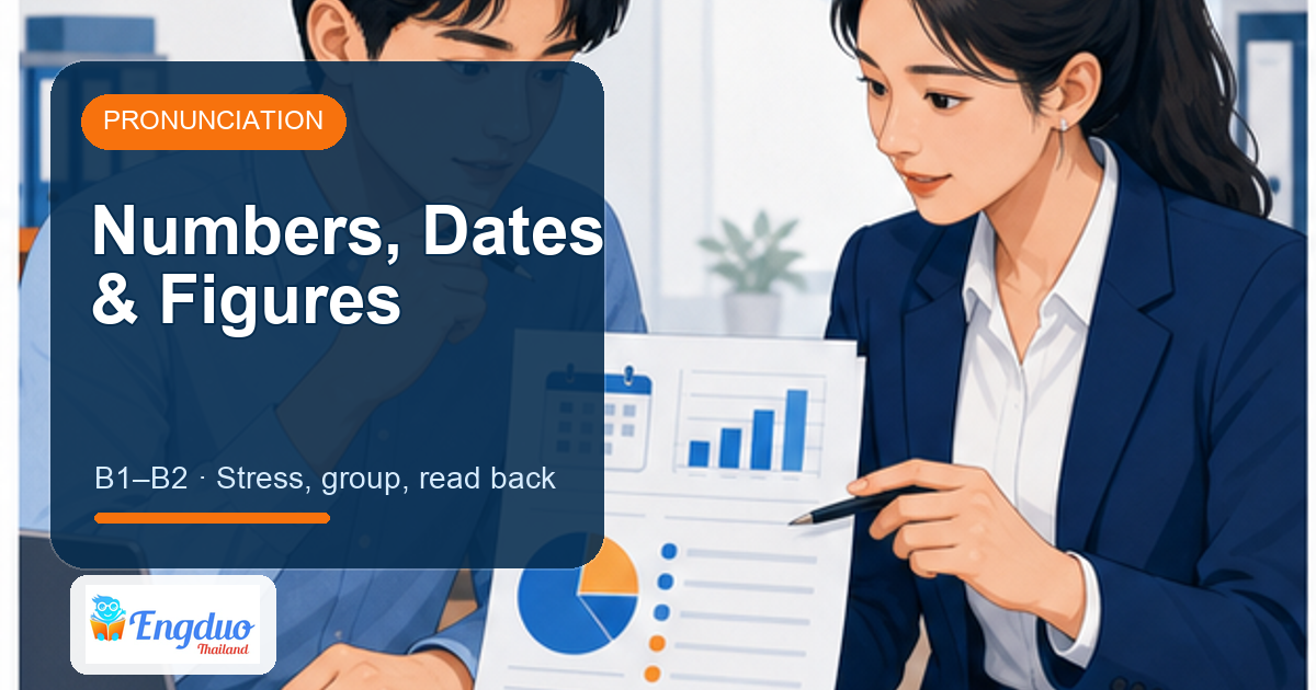 Engduo Pronunciation Lab lesson cover for Numbers, Dates, and Figures