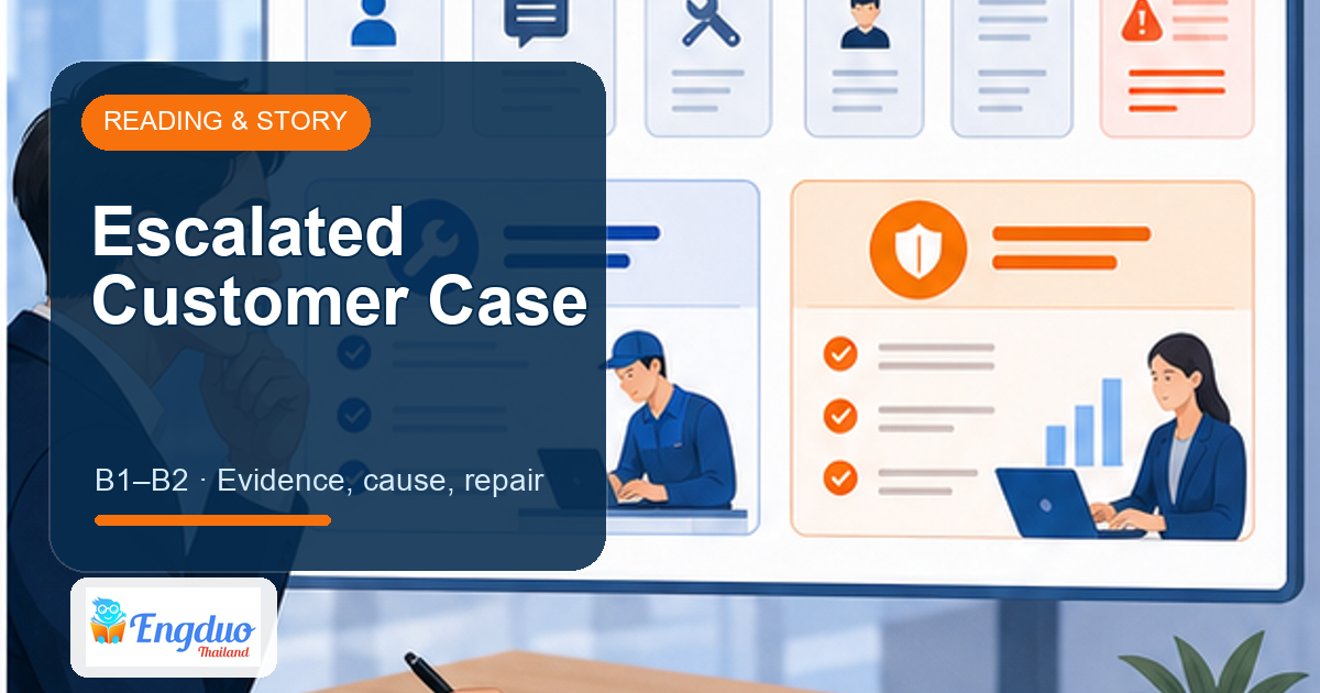 Engduo Reading & Story lesson cover for The Escalated Customer Case