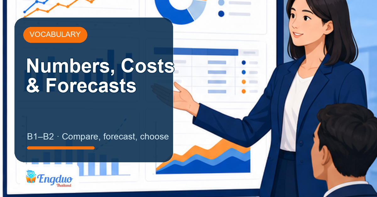 Engduo Vocabulary Builder lesson cover for Numbers, Costs, and Forecasts