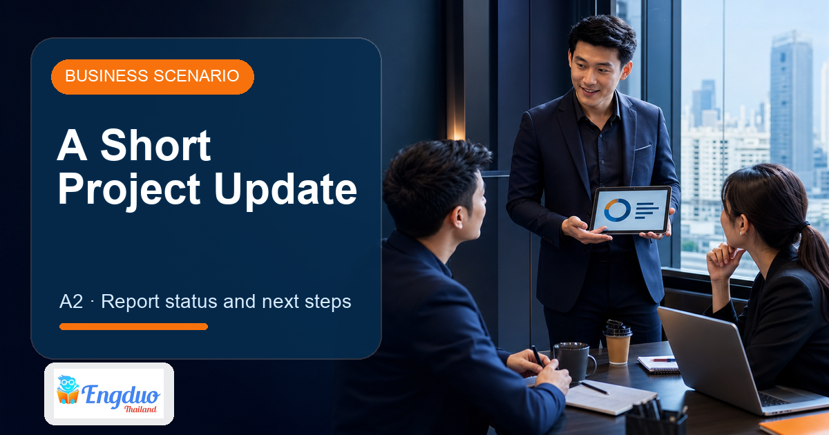 Engduo Business Scenarios lesson cover for Give a Short Project Update
