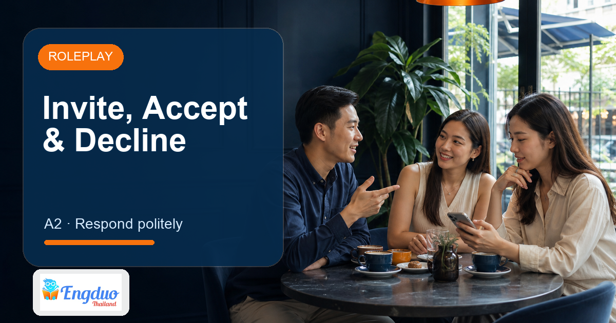 Engduo Roleplay lesson cover for Invite, Accept, and Decline Politely