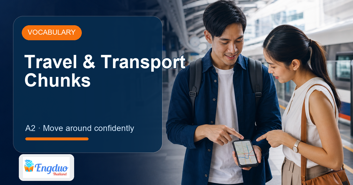 Engduo Vocabulary Builder lesson cover for Travel and Transport Chunks