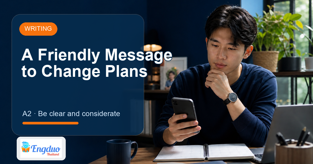 Engduo Writing Practice lesson cover for A Friendly Message to Change Plans