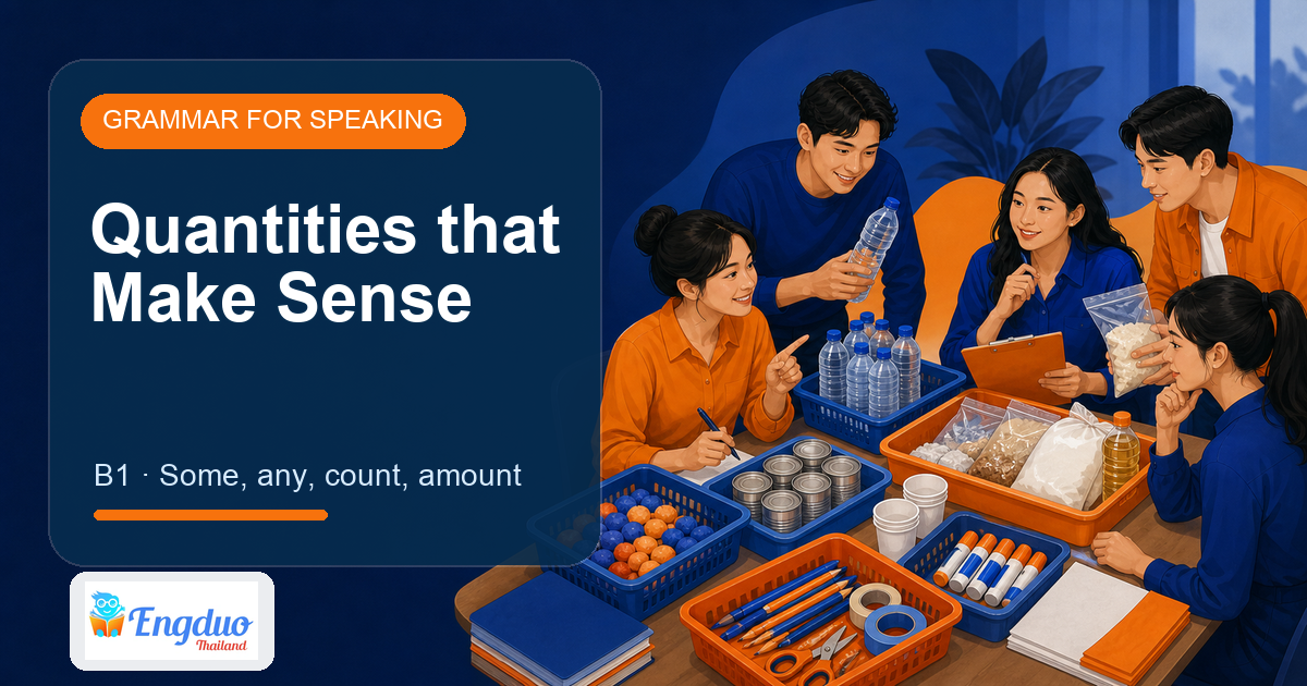Engduo Grammar in Context lesson cover for Some, Any, No, Every, and Quantifiers