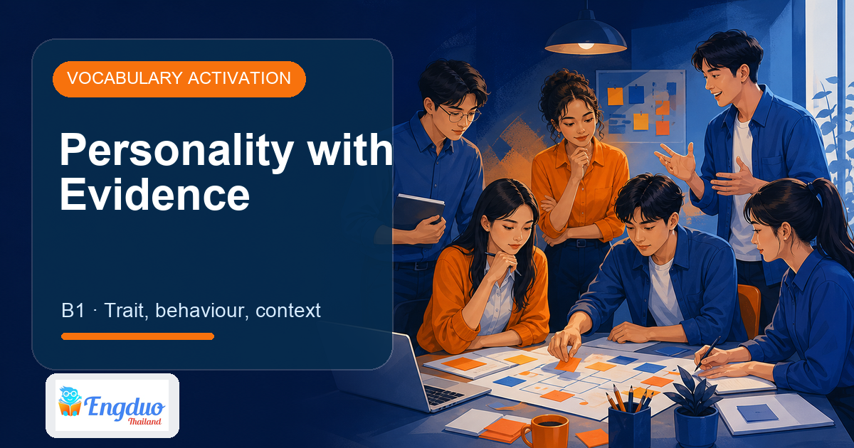 Engduo Vocabulary Builder lesson cover for Personality and Character with Evidence