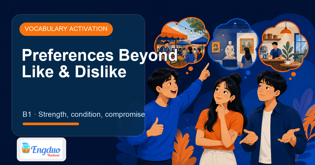 Engduo Vocabulary Builder lesson cover for Preferences Beyond Like and Dislike