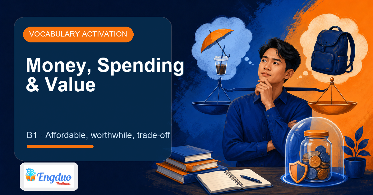 Engduo Vocabulary Builder lesson cover for Money, Spending, and Value