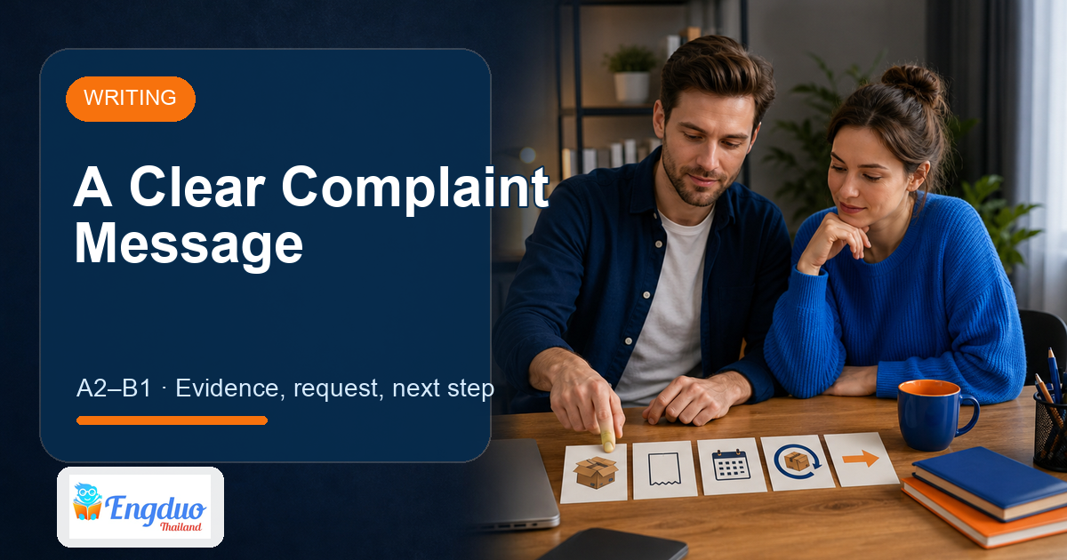 Engduo Writing Practice lesson cover for A Clear Complaint Message