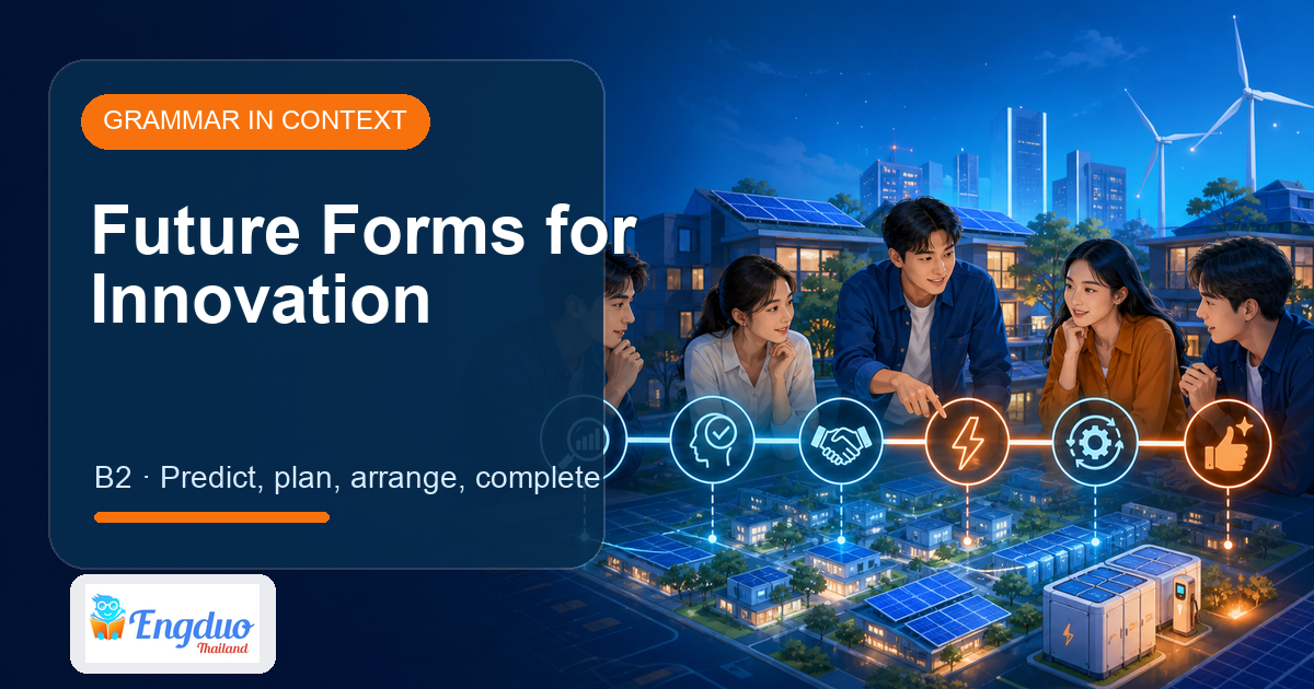 Engduo Grammar in Context lesson cover for Future Forms for Innovation Predictions