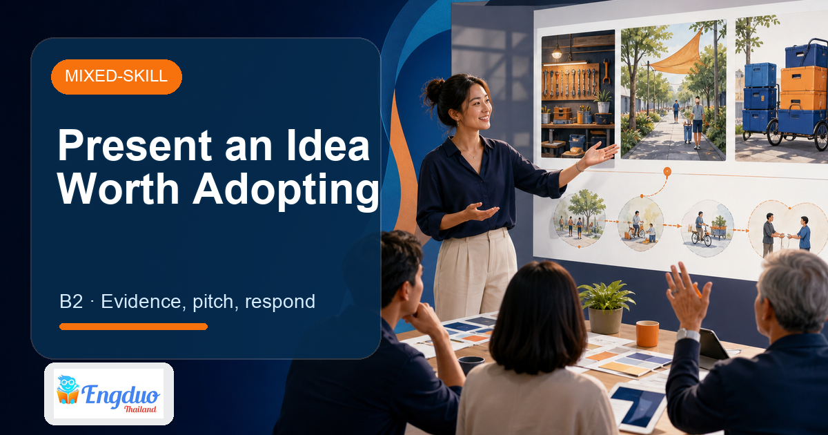Engduo Mixed-Skill Lessons lesson cover for Present an Idea Worth Adopting