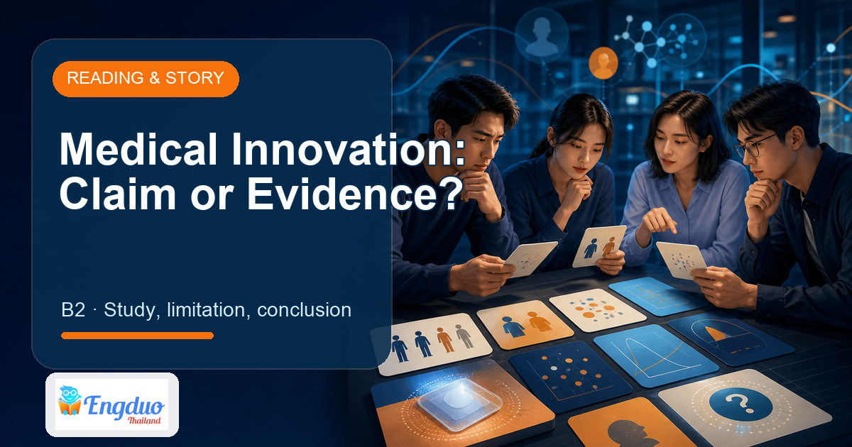 Engduo Reading & Story lesson cover for Medical Innovation: Claim or Evidence?
