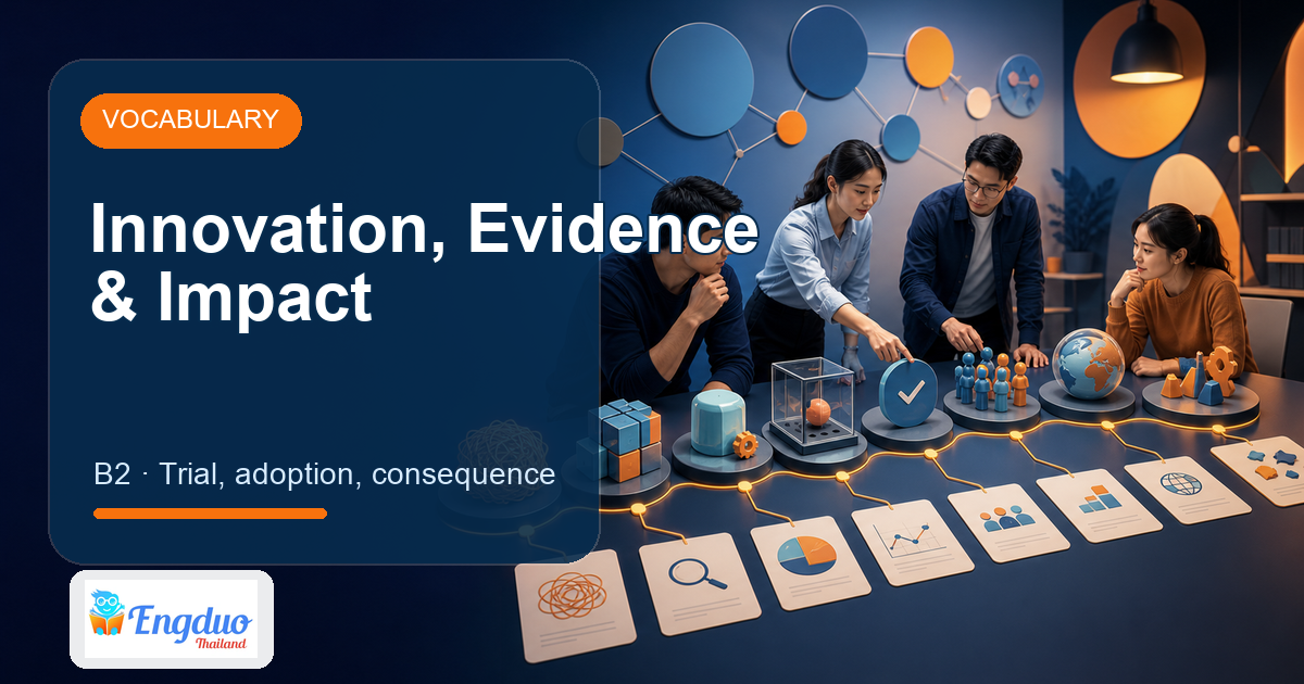 Engduo Vocabulary Builder lesson cover for Innovation, Evidence, and Impact