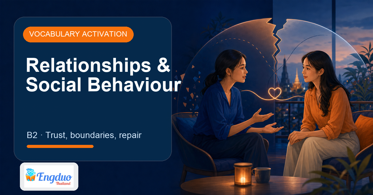 Engduo Vocabulary Builder lesson cover for Relationships and Social Behaviour