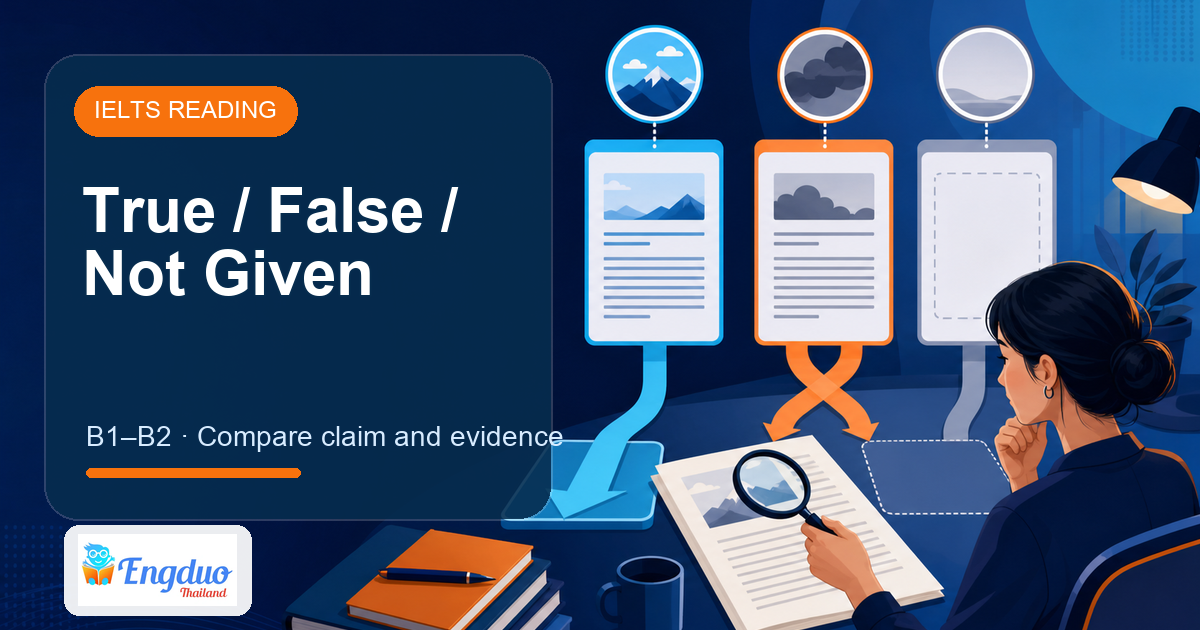 Engduo Reading & Story lesson cover for True, False, or Not Given Evidence