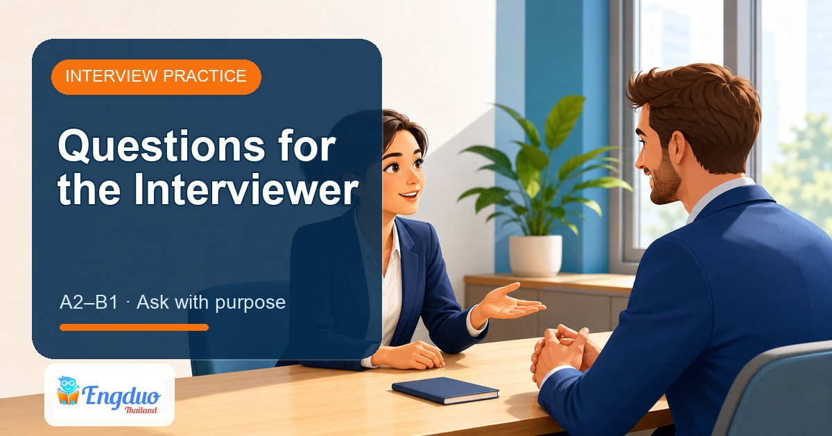 Engduo Interview Practice lesson cover for Questions for the Interviewer