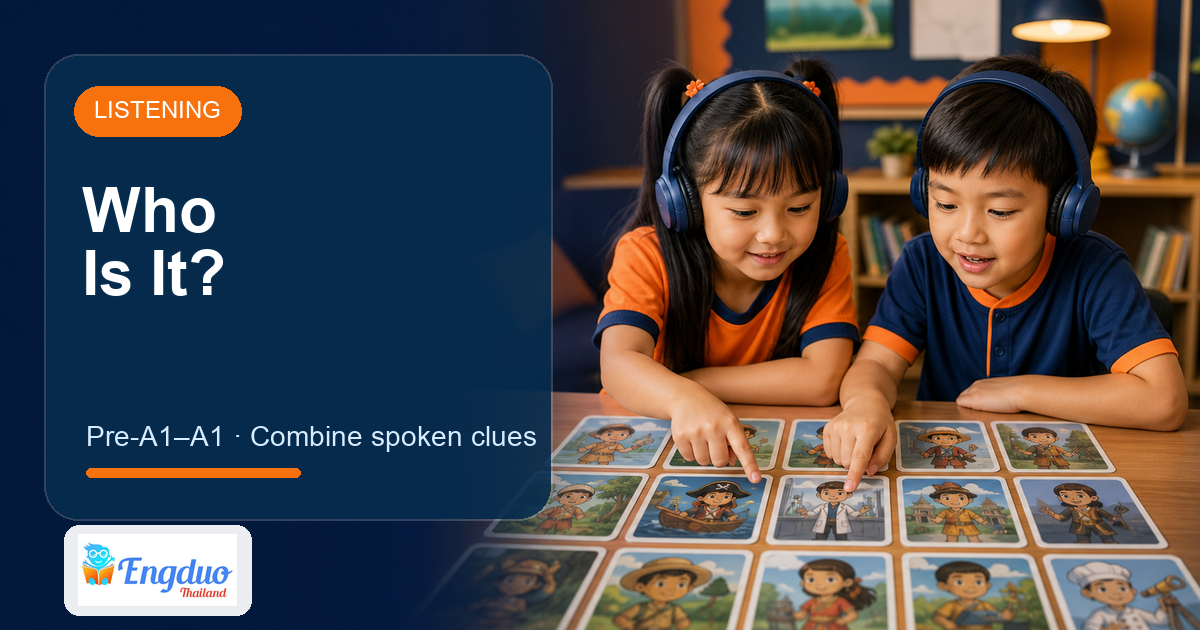 Engduo Listening Practice lesson cover for Who Is It?
