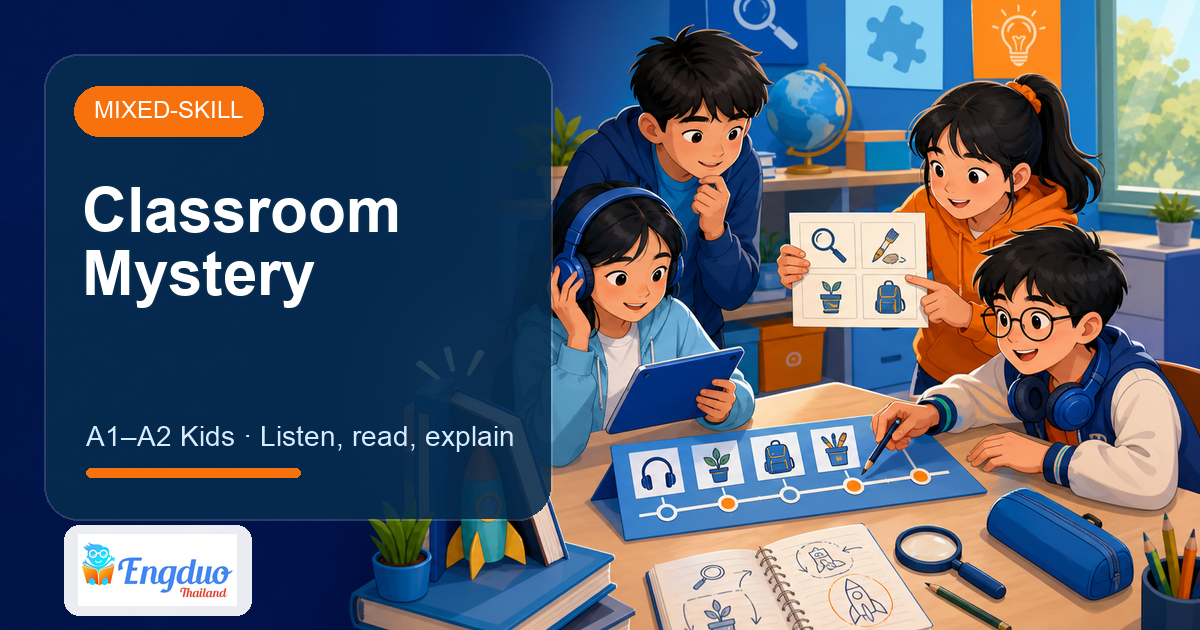 Engduo Mixed-Skill Lessons lesson cover for Solve the Classroom Mystery