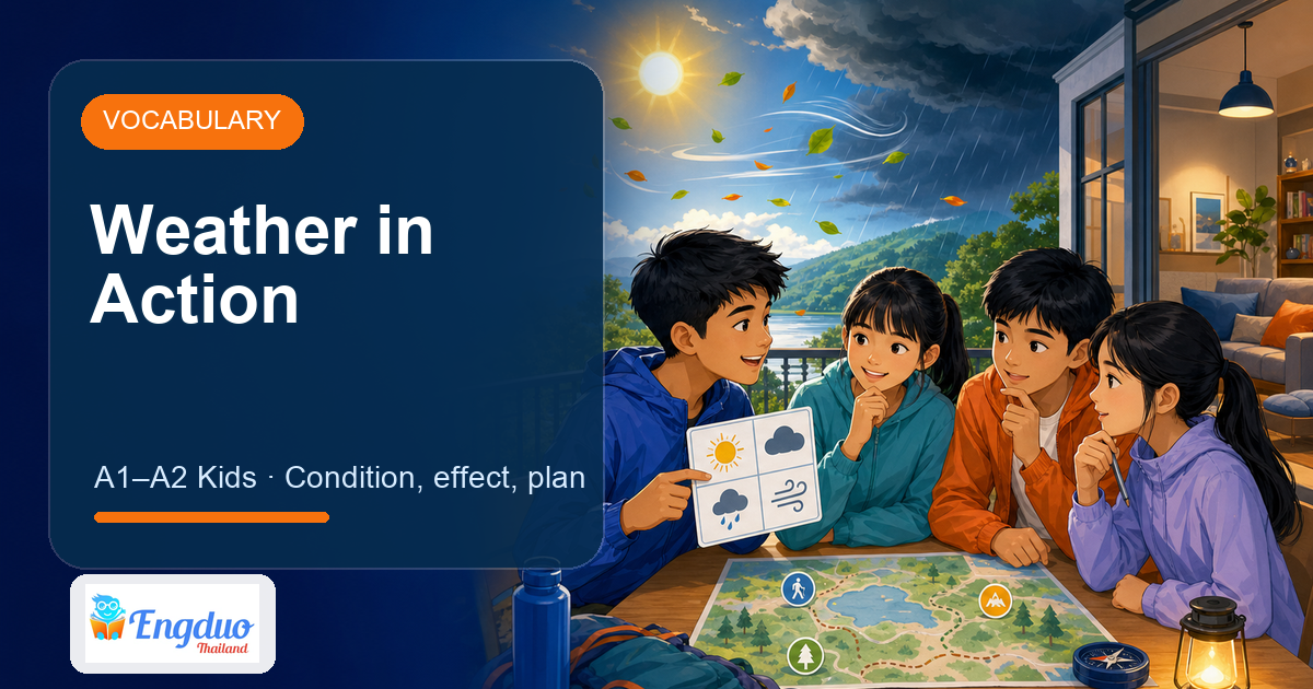 Engduo Vocabulary Builder lesson cover for Weather and Nature in Action