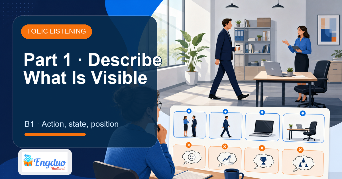 Engduo TOEIC Pilot lesson cover for Part 1: Describe What Is Visible