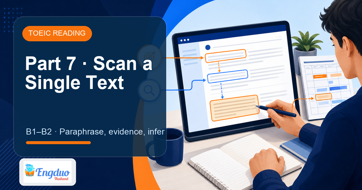 Engduo TOEIC Pilot lesson cover for Part 7: Scan a Single Text