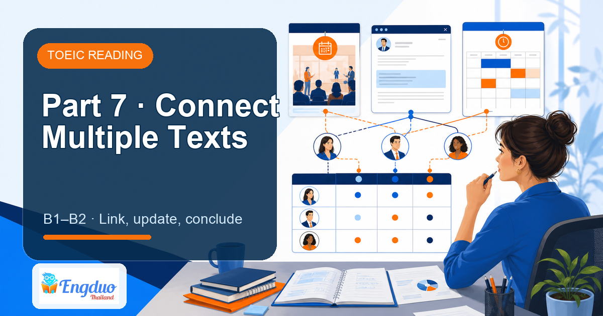 Engduo TOEIC Pilot lesson cover for Part 7: Connect Multiple Texts