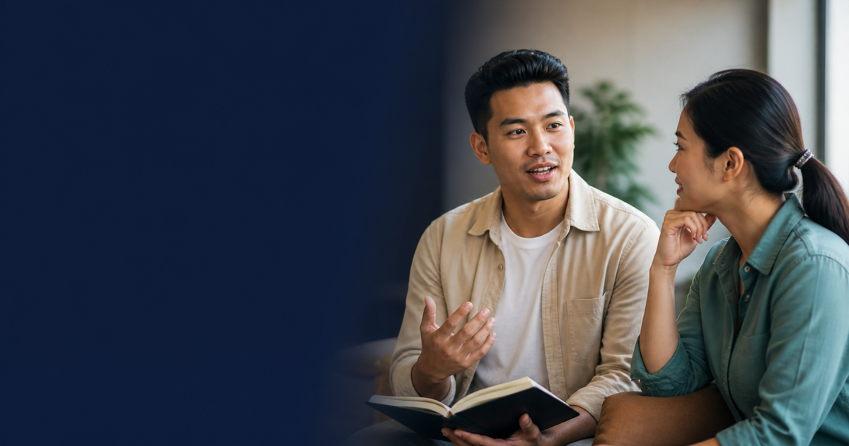 Two adult learners describe themselves and a familiar person using simple character words