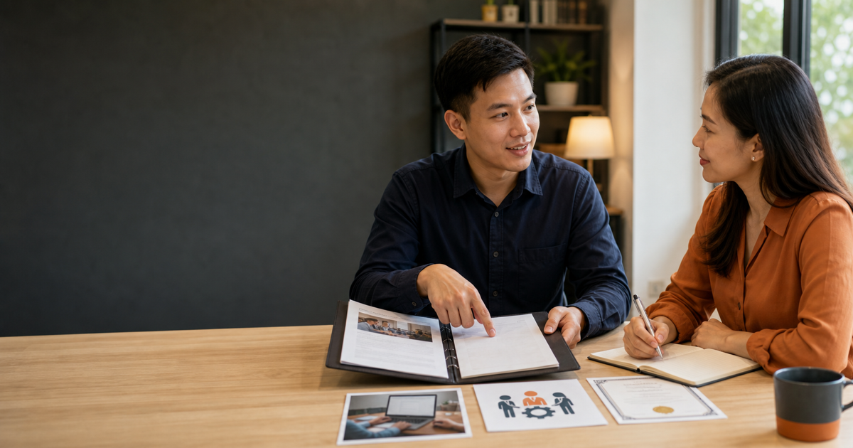 An adult learner discusses work experience and strengths with a career mentor