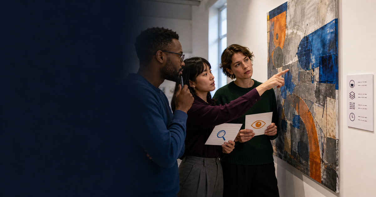 Gallery learners compare two interpretations of an original abstract artwork using technique and context evidence