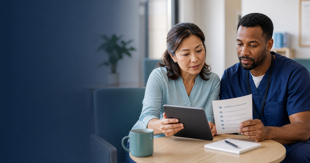 An adult learner and a healthcare professional comparing evidence before choosing a safe next step