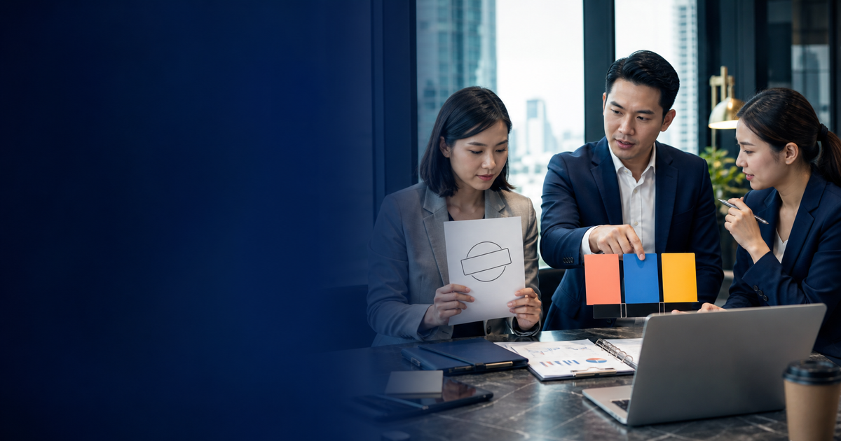 Three Thai professionals classify policy cards by requirement permission and recommendation