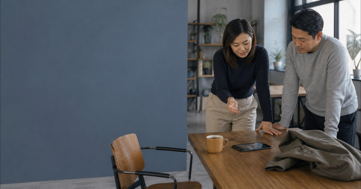 Two colleagues examine present clues on a desk before drawing a conclusion